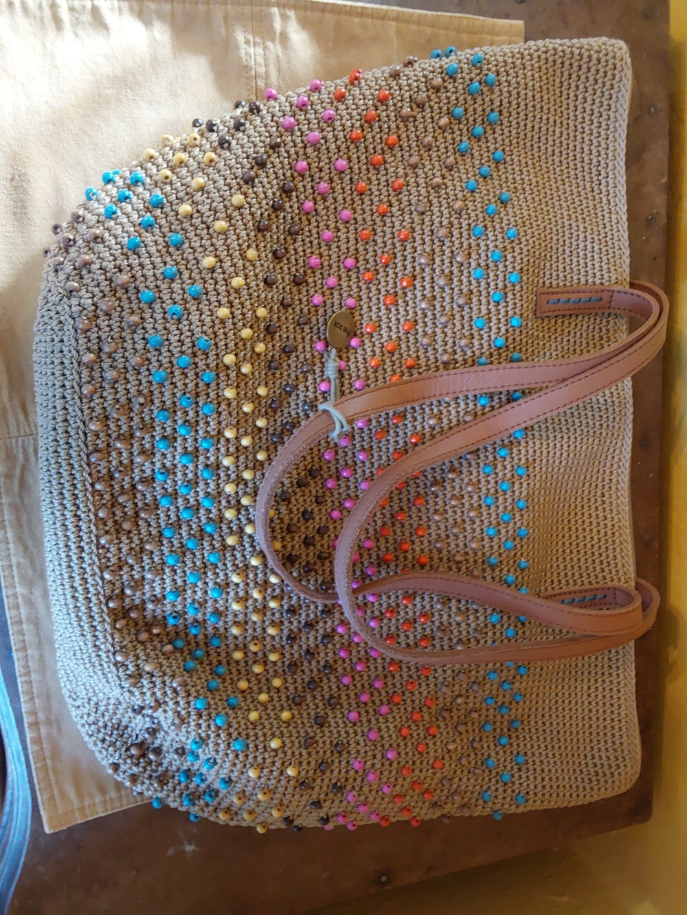 The Sak Faye Large Crochet Tote with Multicolor Beads
